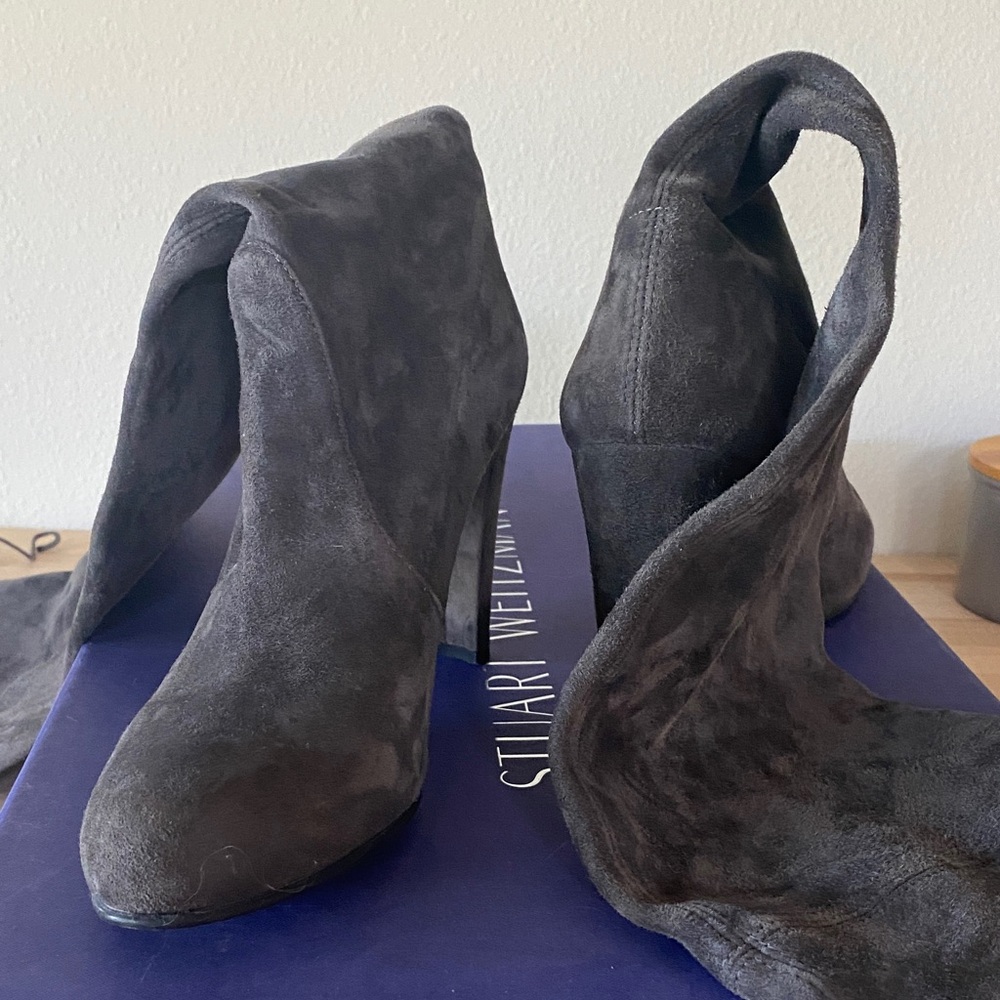 Stuart Weitzman Charcoal Suede Heeled Highland Boots ~Over the knee
